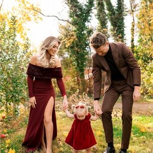 Burgundy Fur-Trimmed Dress